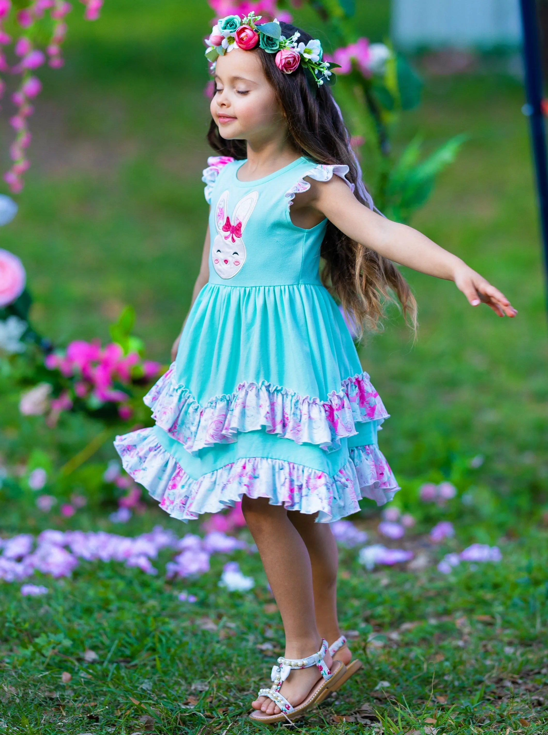 Floral Bunny Tiered Ruffle Dress