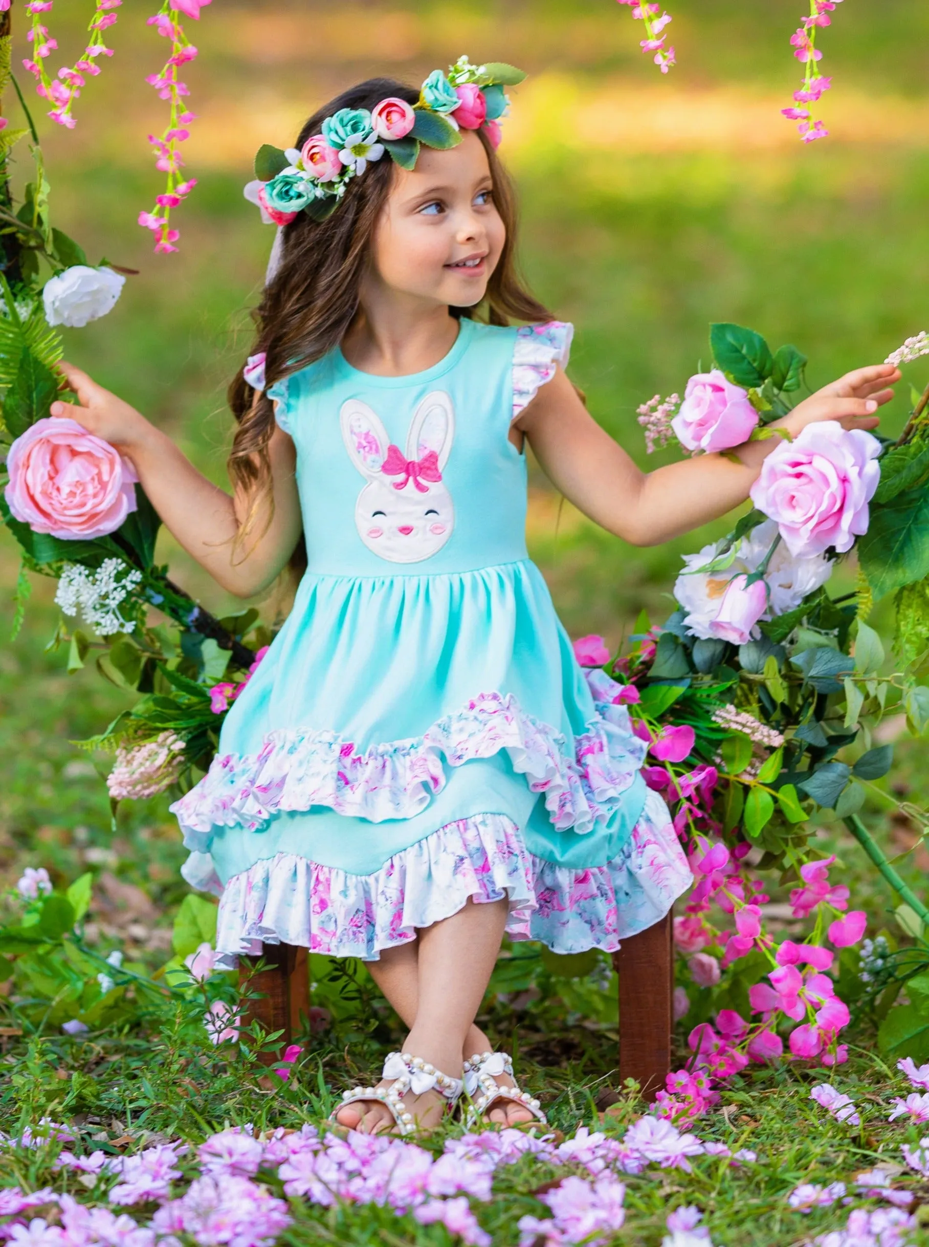 Floral Bunny Tiered Ruffle Dress