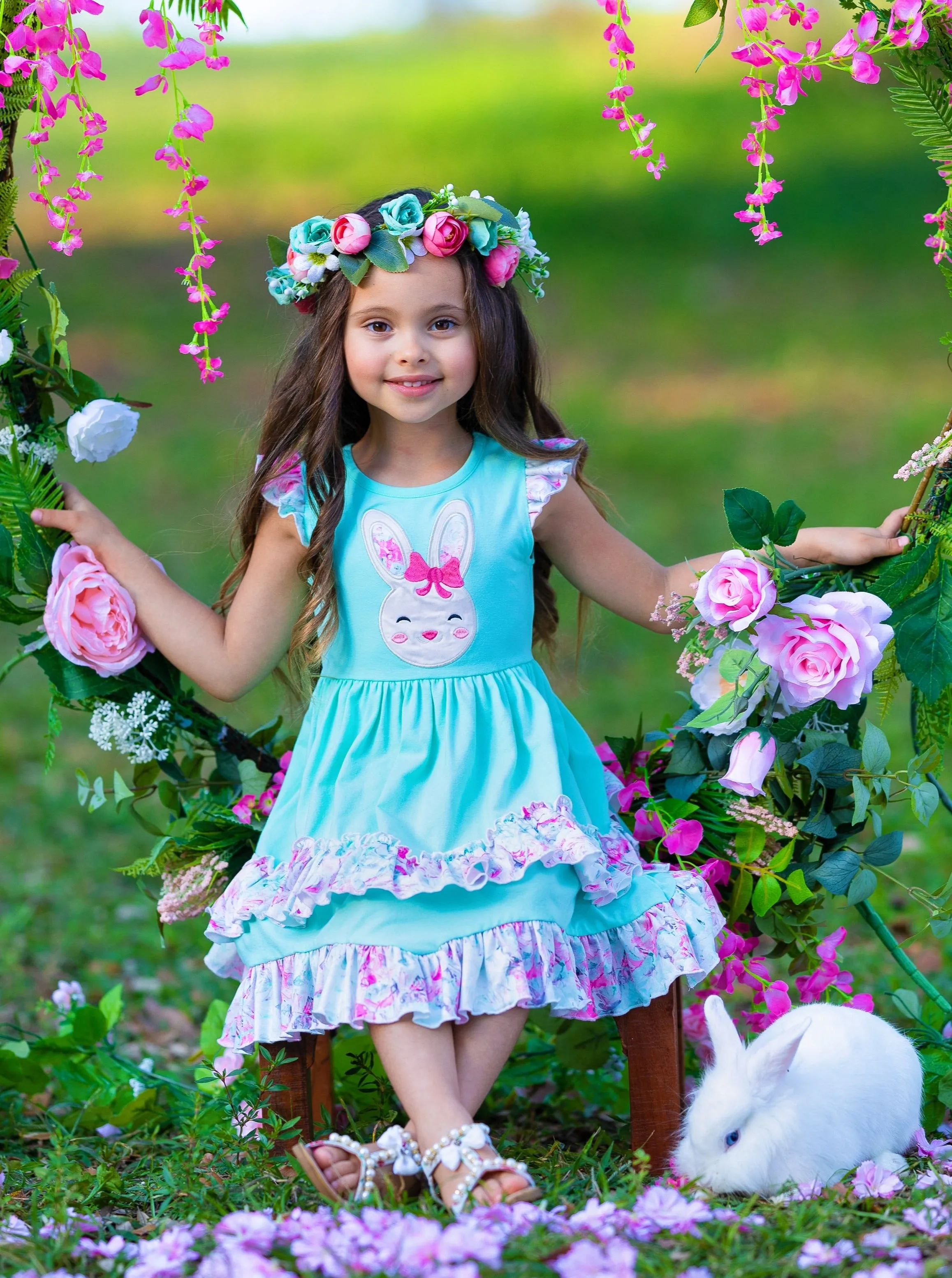 Floral Bunny Tiered Ruffle Dress