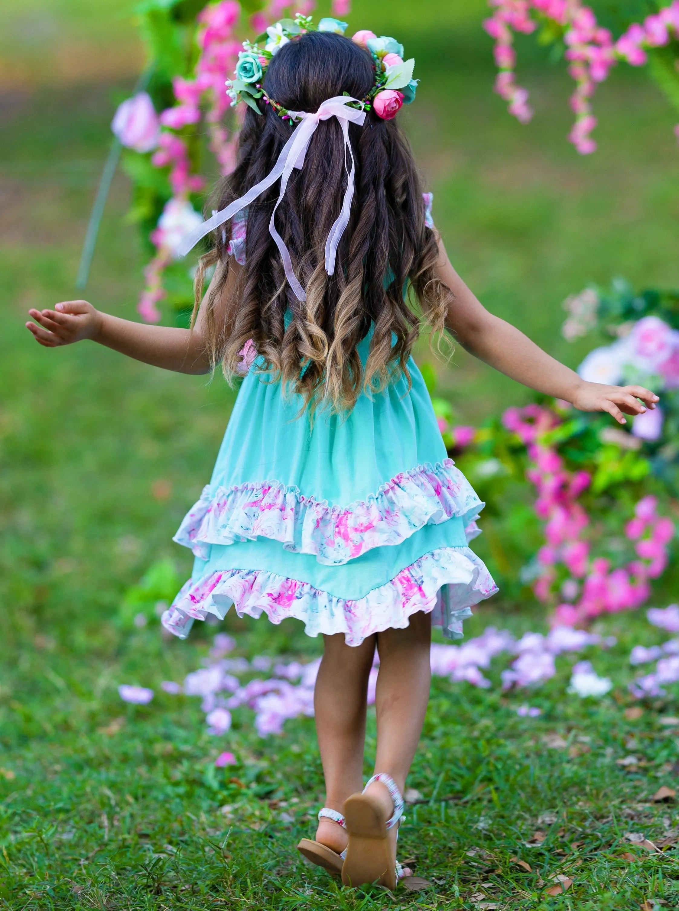 Floral Bunny Tiered Ruffle Dress