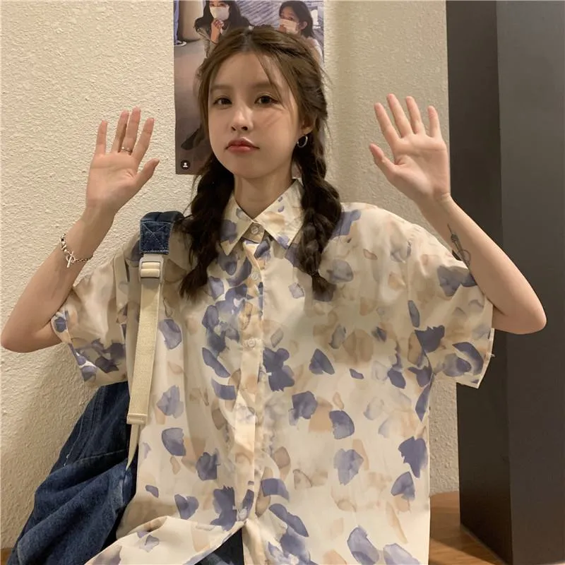 Floral Print Loose Fit Niche Chiffon Unique Shirt