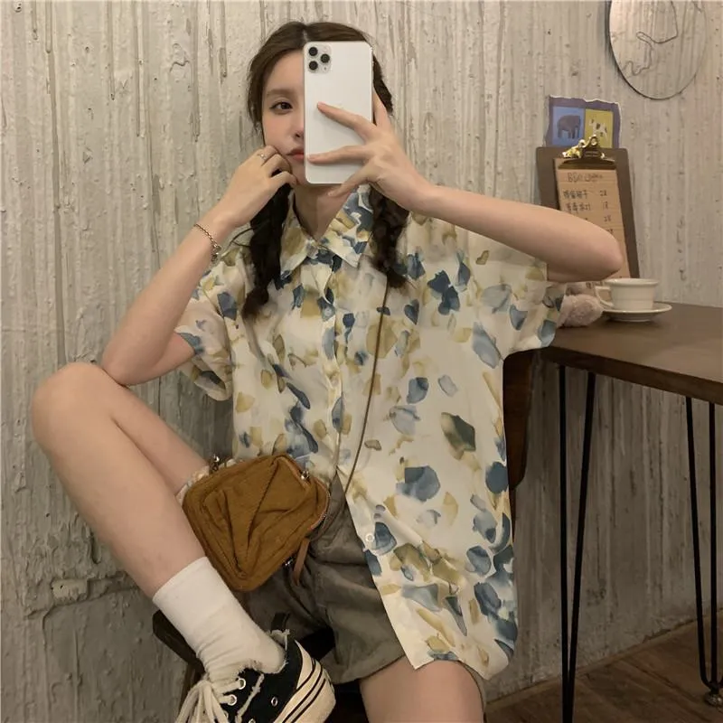 Floral Print Loose Fit Niche Chiffon Unique Shirt
