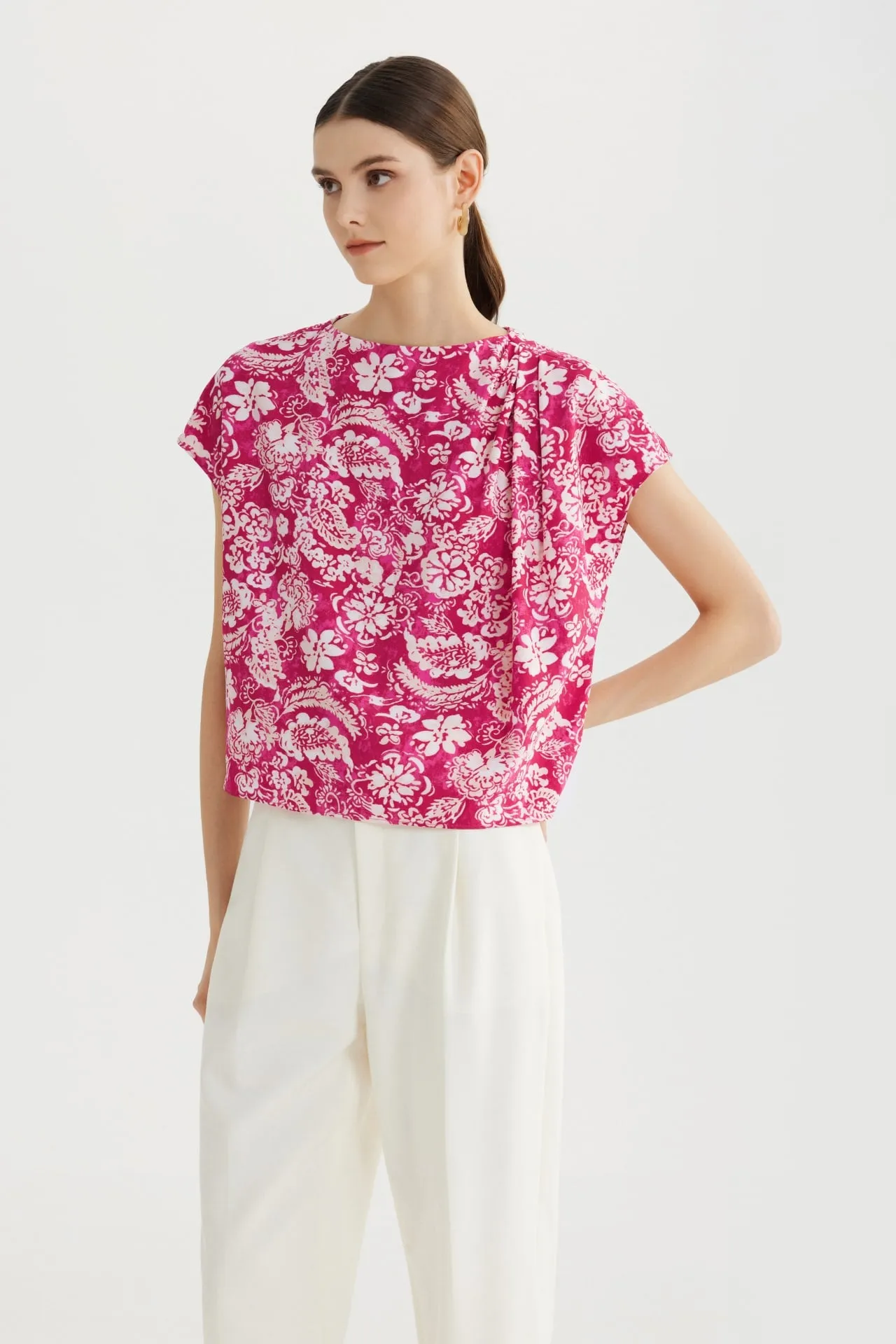 Floral Printed Mock Neck Blouse