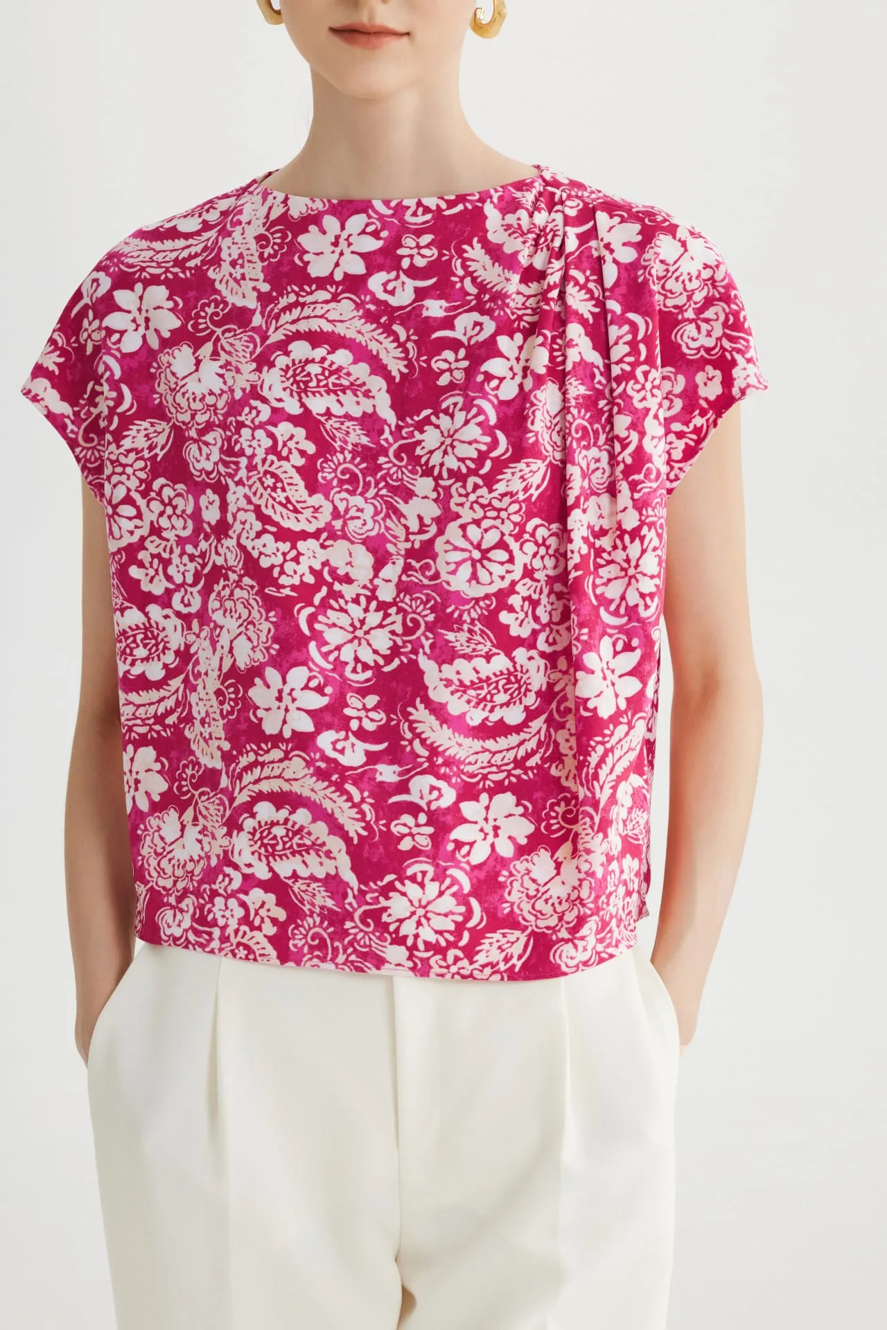 Floral Printed Mock Neck Blouse
