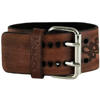 Flower Embossed Distressed Brown Leather Ladies Cuff