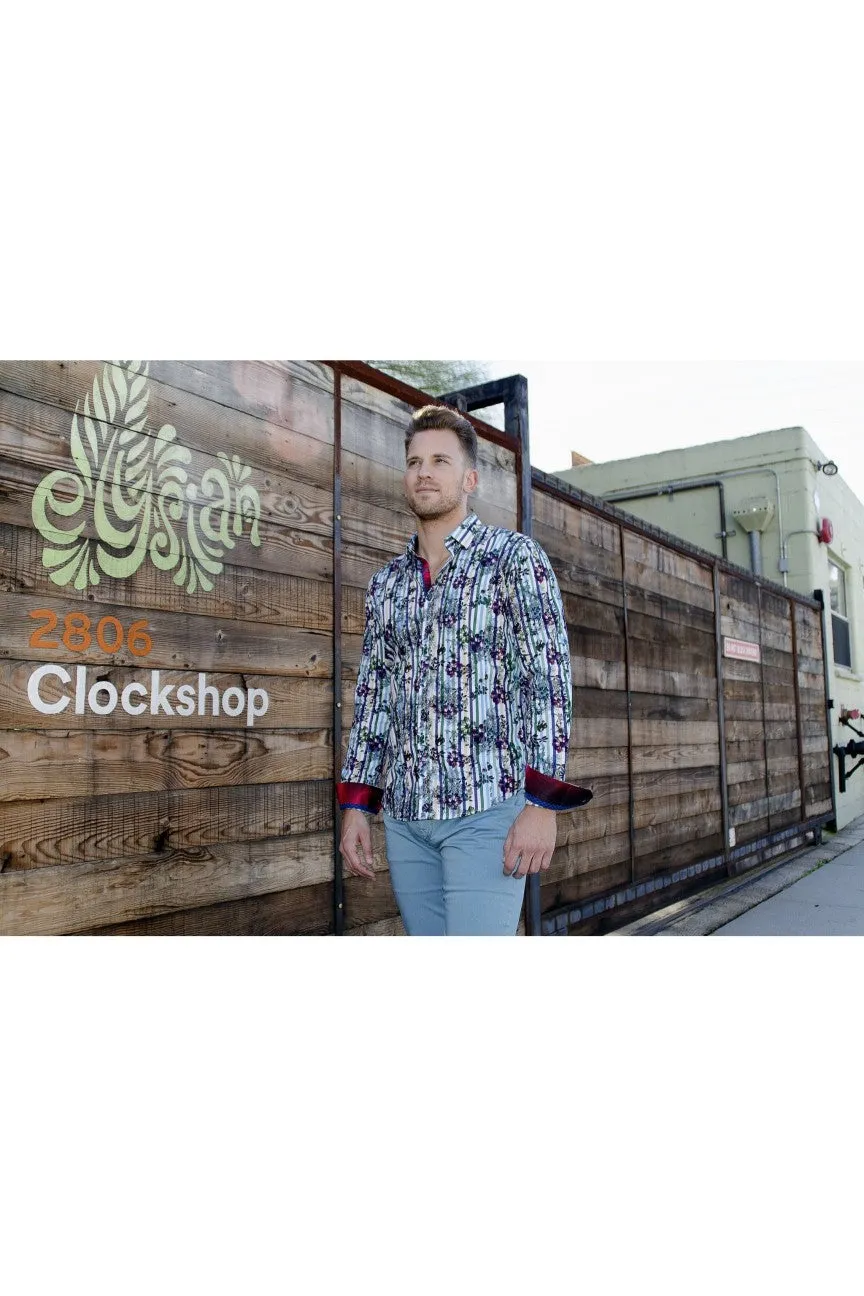 Flowers And Stripes Button Down Shirt W/Trim