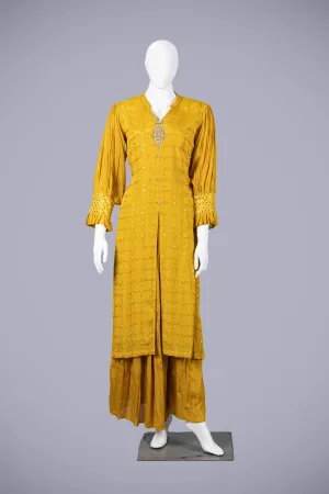 Flowy Yellow Palazzo Set with Laknavi Work