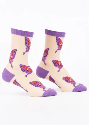 Flutter Butterfly Sheer Crew Socks