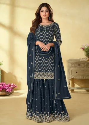 Foil Mirror Awesome Blue Festive Wear Palazzo Suit