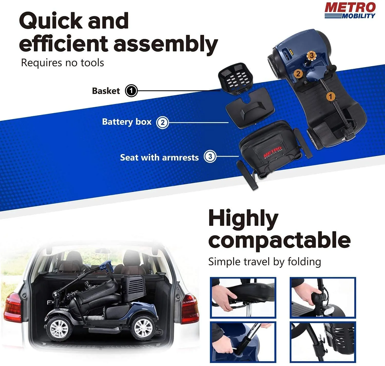 Folding Mobility Scooter Electric Medical Compact Wheelchair