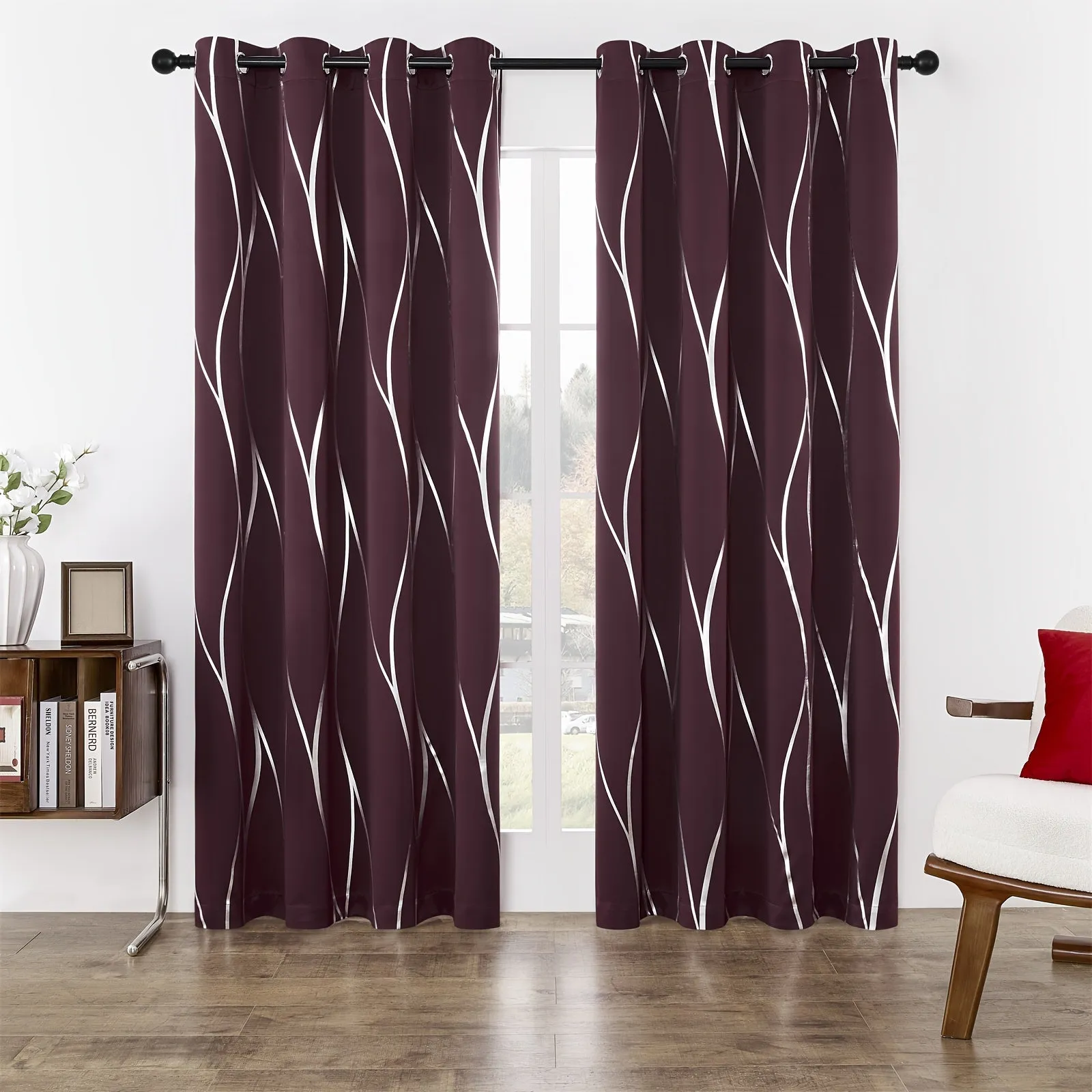 Four-piece Wavy Pattern Bronzing Blackout Curtains, Double-layer Thickened Shading Fabric, Suitable For Living Room And Bedroom Heat-insulated Sunshade Curtains Top-perforated Hanging, Heat-insulation, Silent And Thickened Warmth