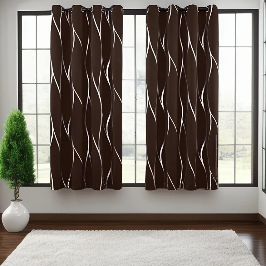 Four-piece Wavy Pattern Bronzing Blackout Curtains, Double-layer Thickened Shading Fabric, Suitable For Living Room And Bedroom Heat-insulated Sunshade Curtains Top-perforated Hanging, Heat-insulation, Silent And Thickened Warmth