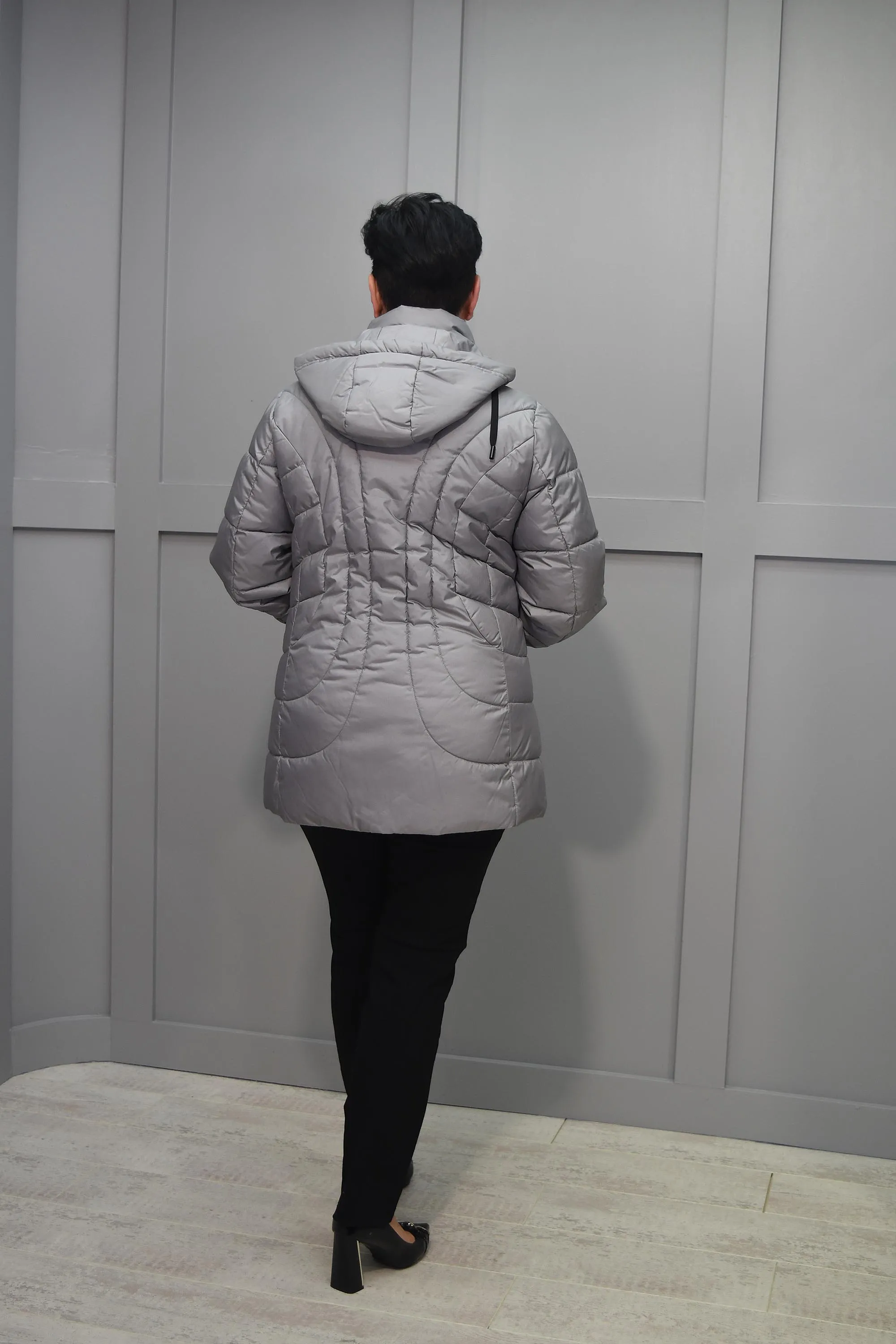 Frandsen Silver Grey Padded Coat With Hood-10279 96