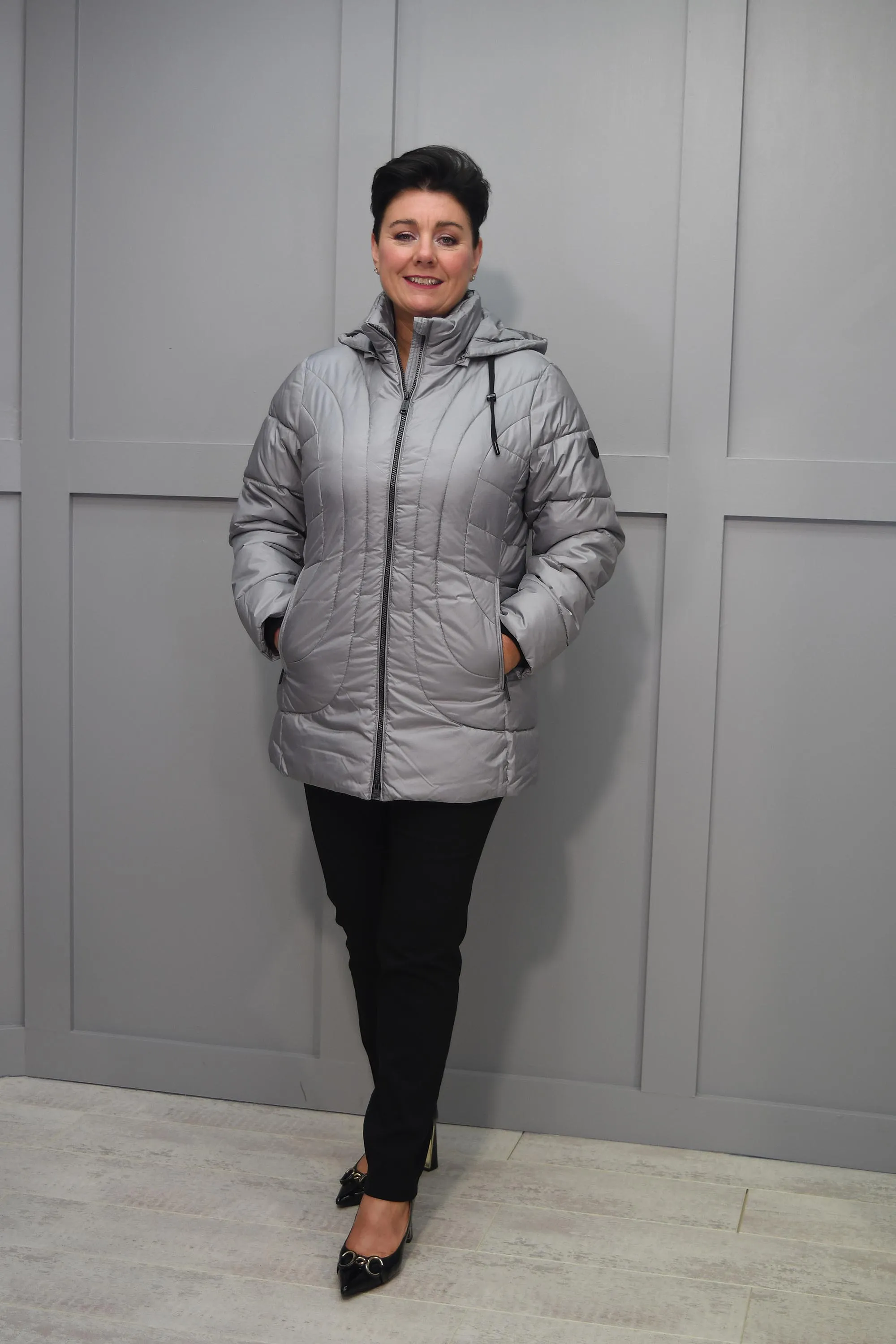 Frandsen Silver Grey Padded Coat With Hood-10279 96