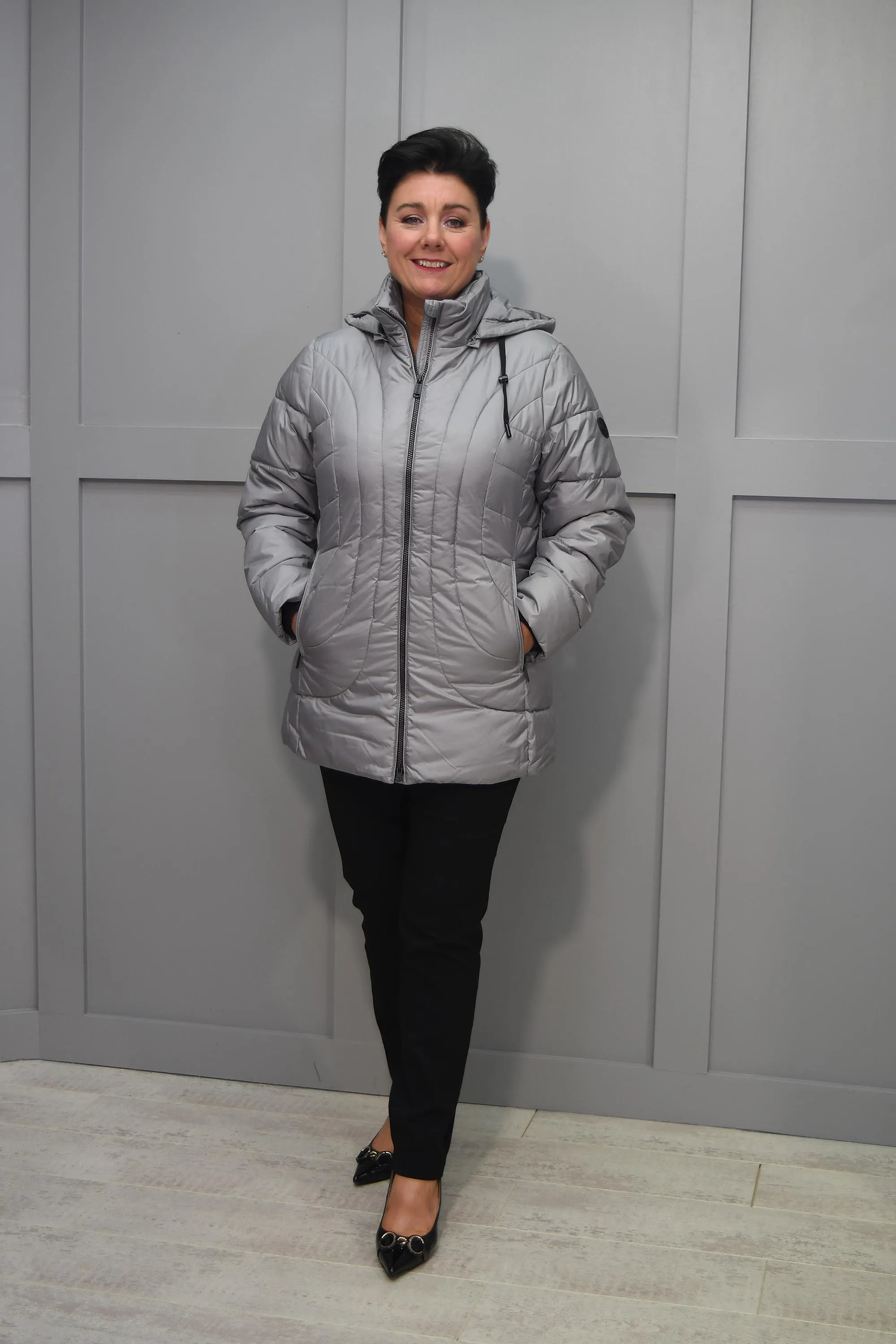 Frandsen Silver Grey Padded Coat With Hood-10279 96
