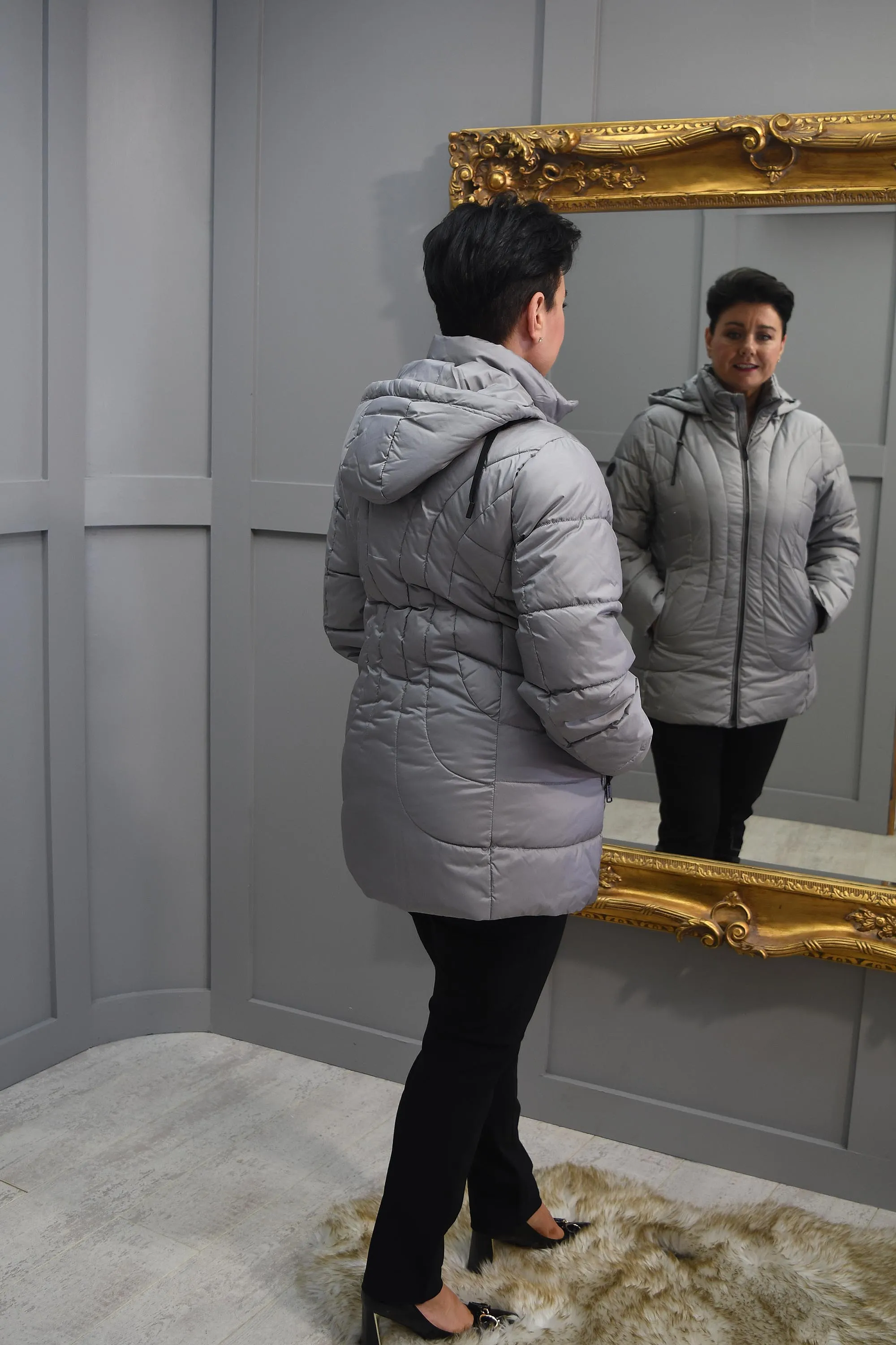 Frandsen Silver Grey Padded Coat With Hood-10279 96