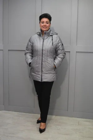 Frandsen Silver Grey Padded Coat With Hood-10279 96