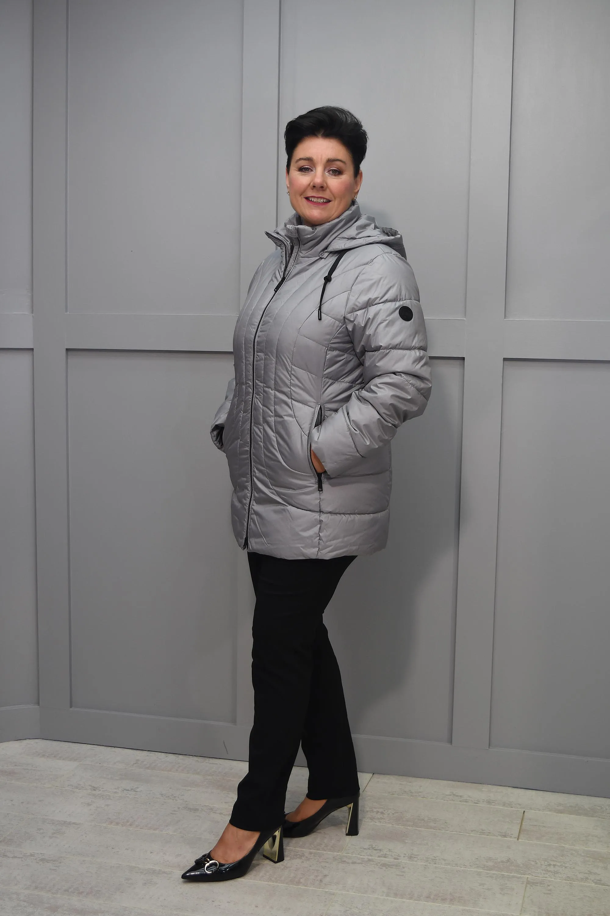 Frandsen Silver Grey Padded Coat With Hood-10279 96