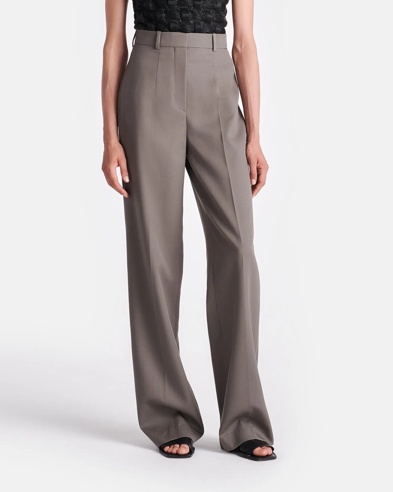 Franny - Twill Suiting Straight-Leg Pants - Gull Gray