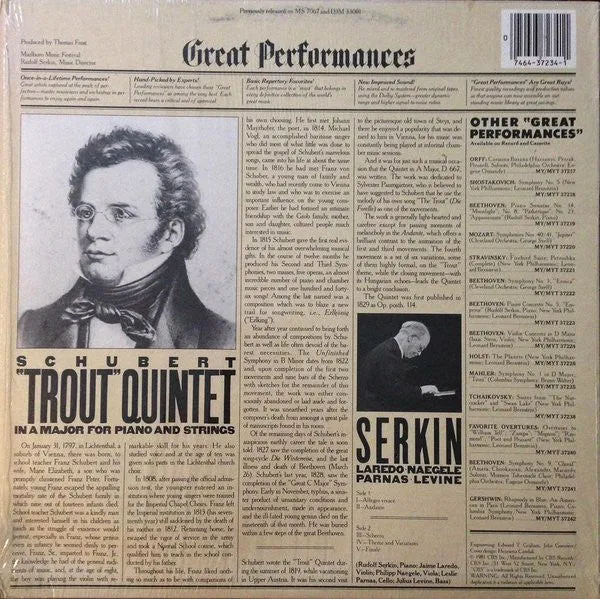 Franz Schubert, Rudolf Serkin - Quintet In A Major For Piano And Strings, Op.114 ("Trout") (LP, RE) (NM or M-)