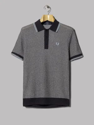 Fred Perry Two Colour Texture Knitted Shirt (Navy)