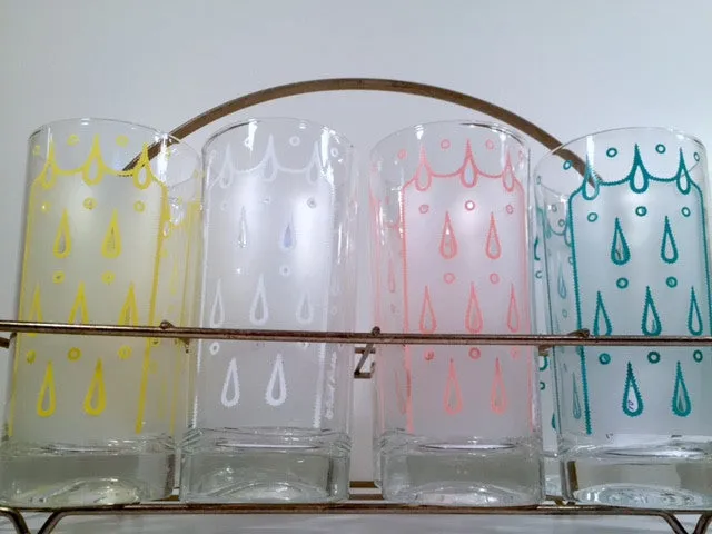 Fred Press - Signed Mid-Century Raindrop Bar Set (8 glasses and Carrier)