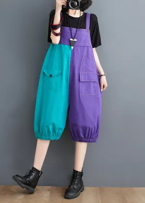 French Colorblock Oversized Patchwork Cotton Jumpsuit Summer LY4966
