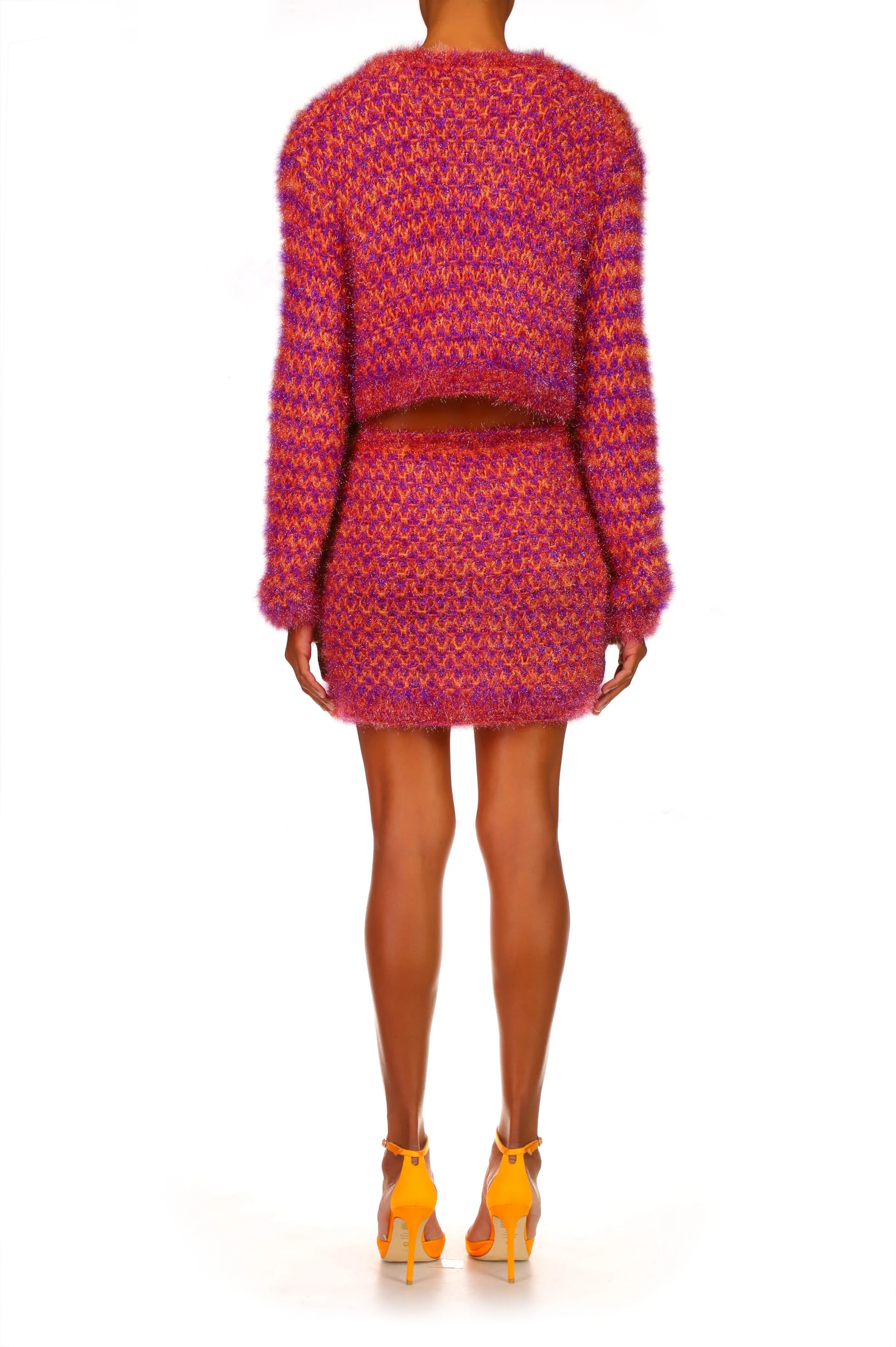 Fuchsia And Orange Hand Knit Mini Skirt