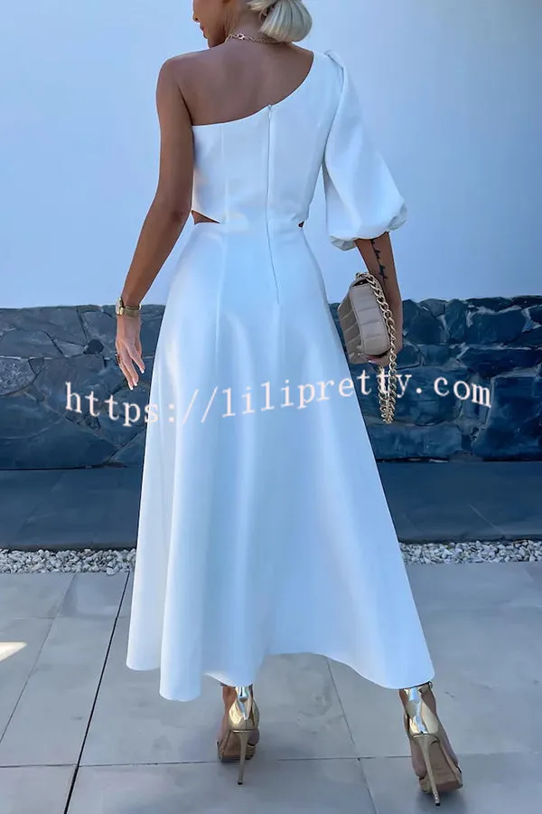 Full of Charm Rose Embellished One Shoulder Cutout Slit Midi Dress