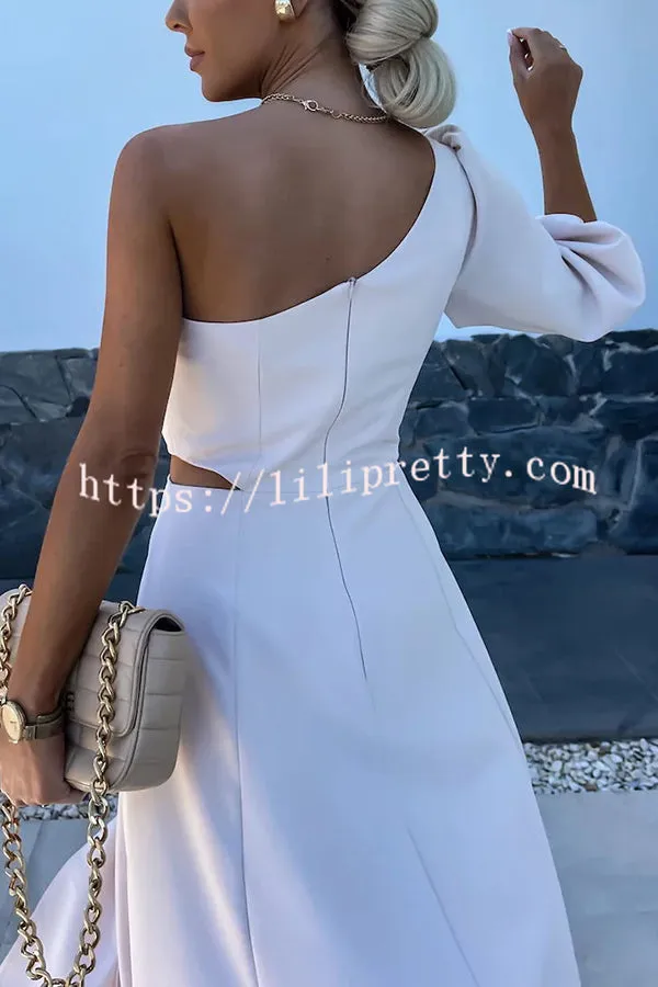 Full of Charm Rose Embellished One Shoulder Cutout Slit Midi Dress