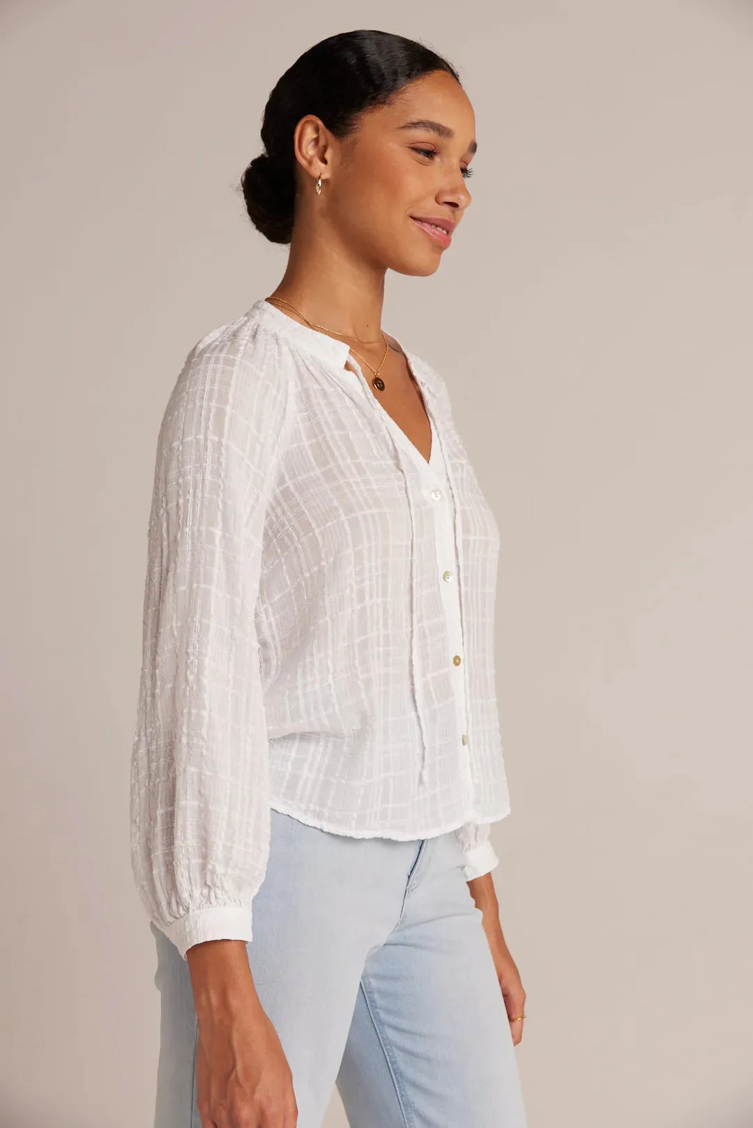 Full Sleeve Raglan Button Down - White