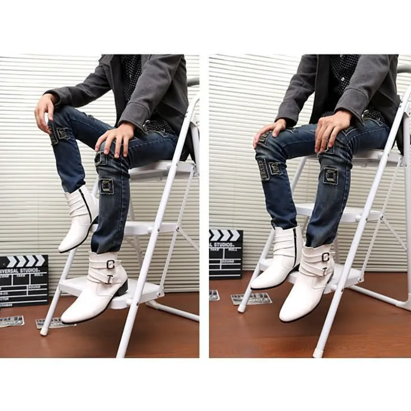 Funki Buys | Boots | Men's Buckle Strap Block Heel Dress Boots