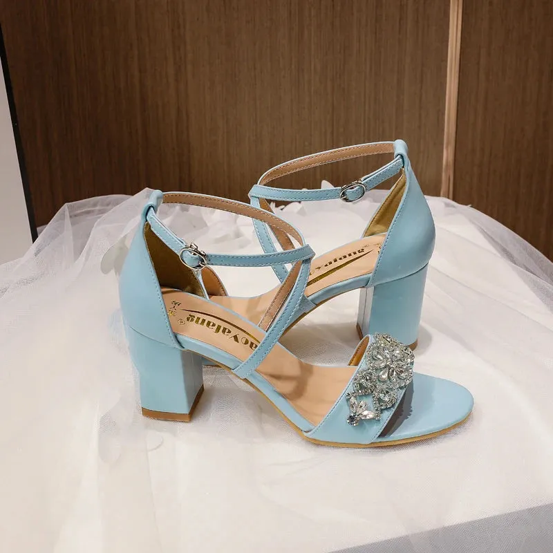 Funki Buys | Shoes | Women's Cross Strap Block Heel Sandals