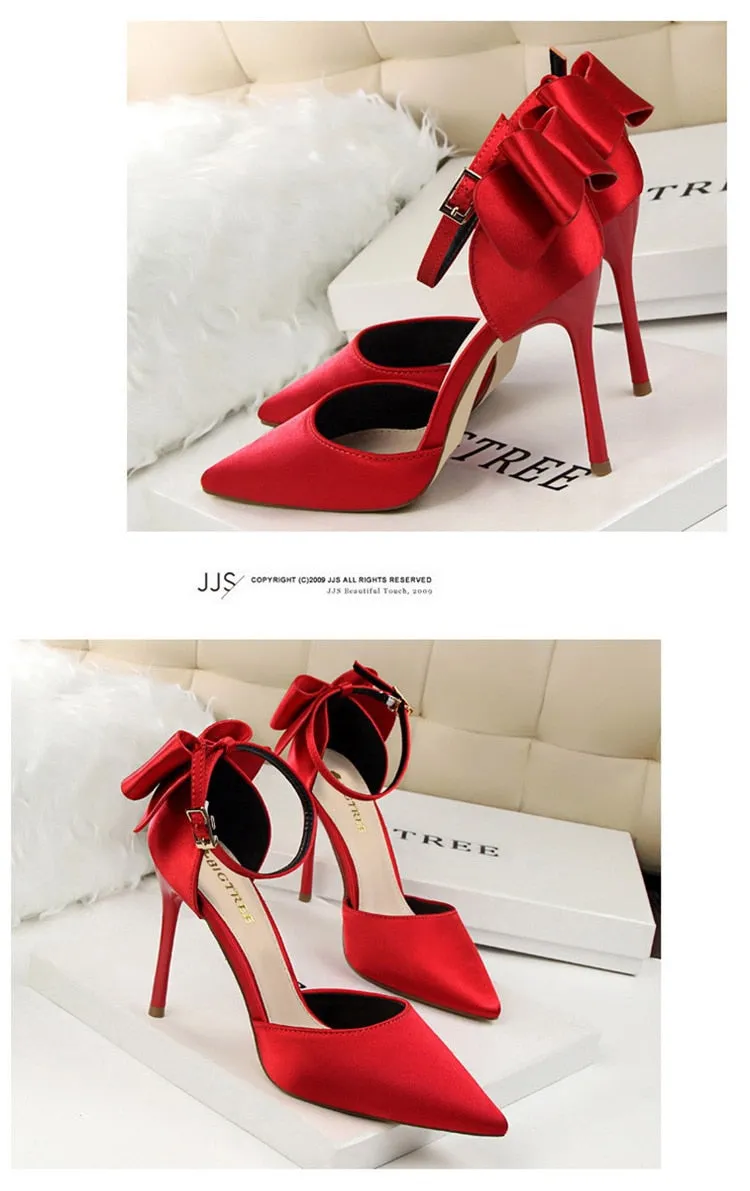 Funki Buys | Shoes | Women's Elegant Silk Bow Stiletto Pumps