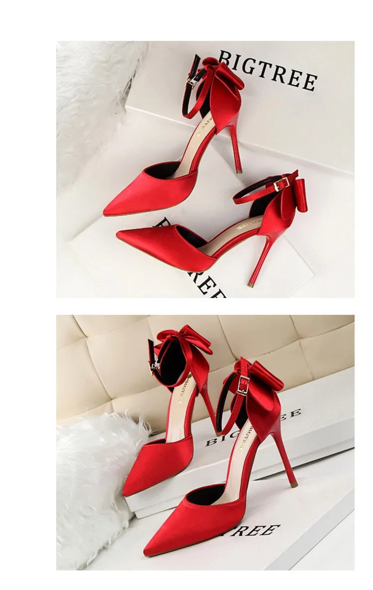 Funki Buys | Shoes | Women's Elegant Silk Bow Stiletto Pumps