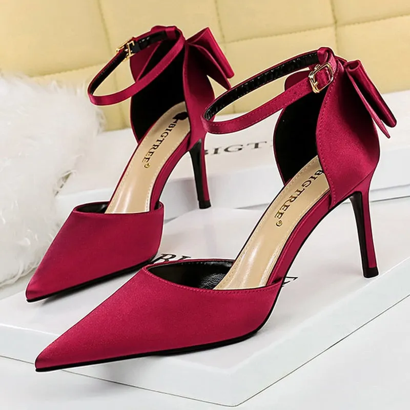 Funki Buys | Shoes | Women's Elegant Silk Bow Stiletto Pumps