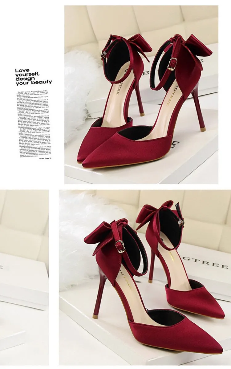 Funki Buys | Shoes | Women's Elegant Silk Bow Stiletto Pumps