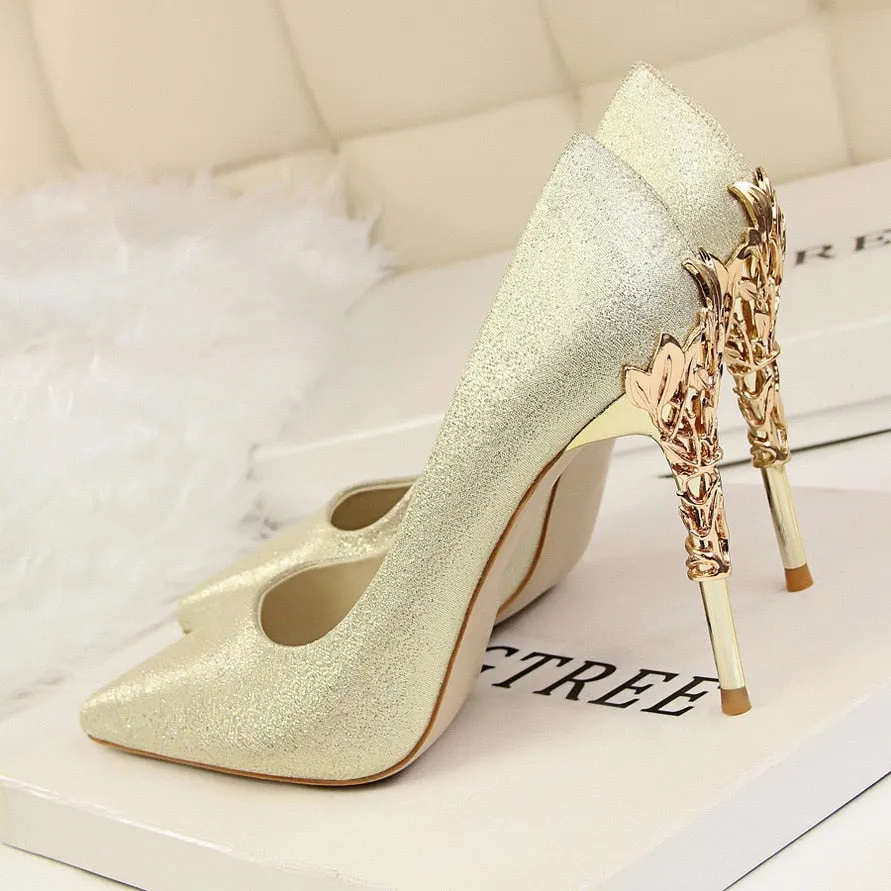 Funki Buys | Shoes | Women's Silk Stilettos | Metal Carved Heels