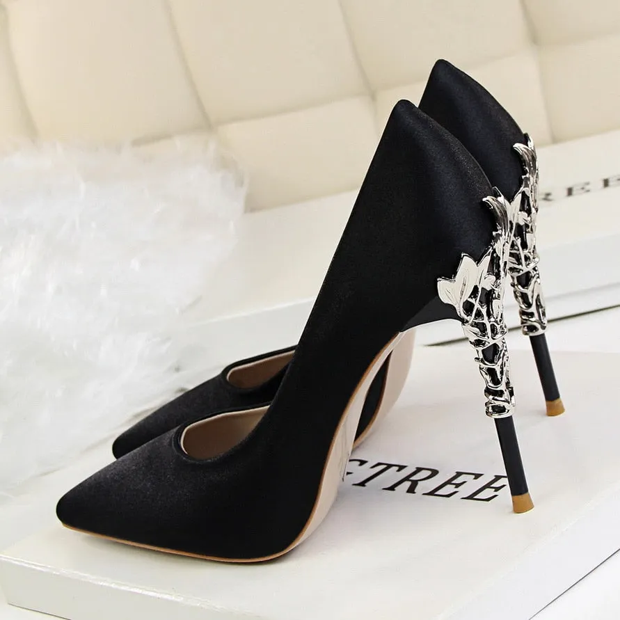 Funki Buys | Shoes | Women's Silk Stilettos | Metal Carved Heels