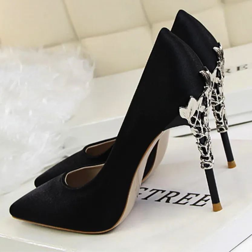 Funki Buys | Shoes | Women's Silk Stilettos | Metal Carved Heels