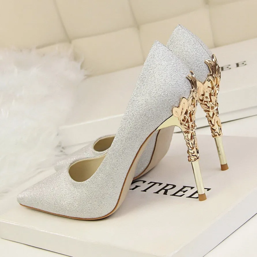 Funki Buys | Shoes | Women's Silk Stilettos | Metal Carved Heels