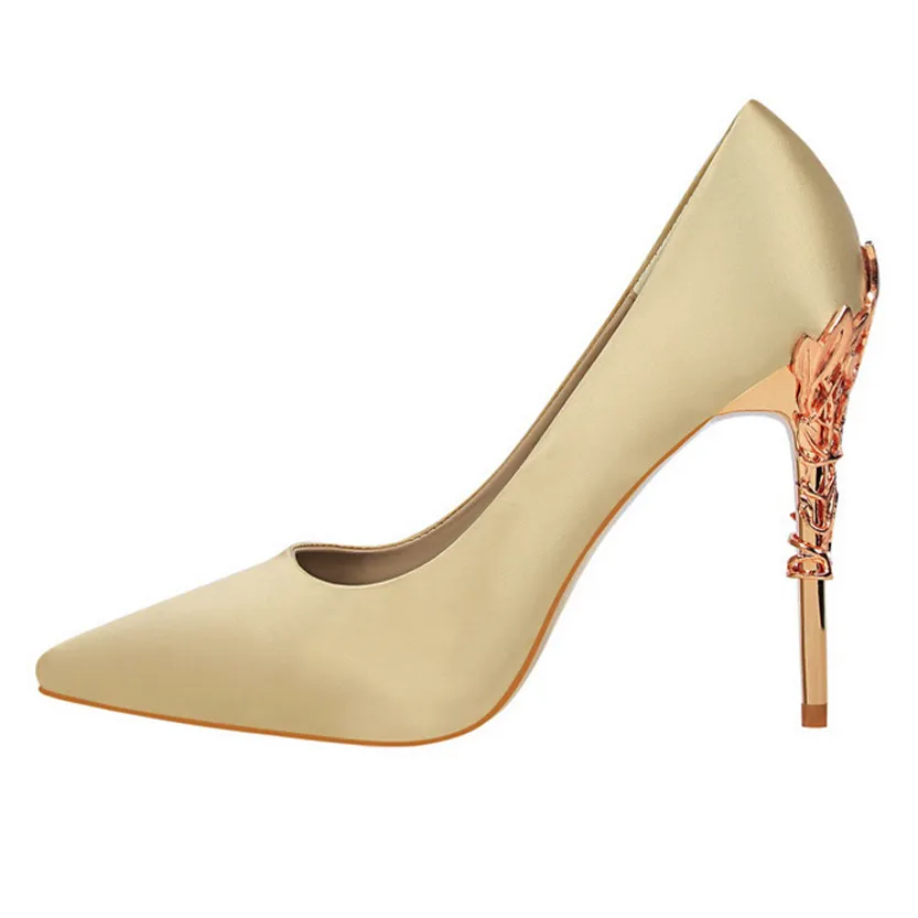 Funki Buys | Shoes | Women's Silk Stilettos | Metal Carved Heels