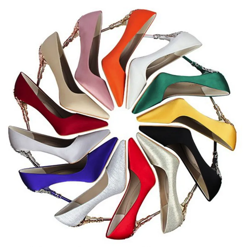 Funki Buys | Shoes | Women's Silk Stilettos | Metal Carved Heels