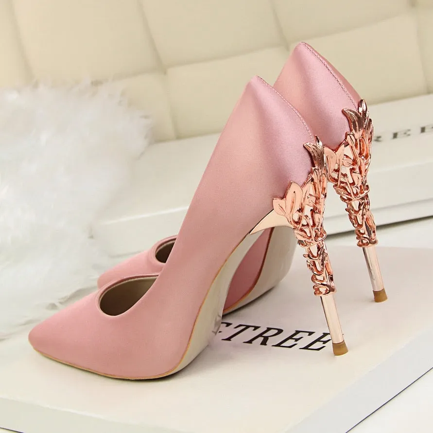 Funki Buys | Shoes | Women's Silk Stilettos | Metal Carved Heels