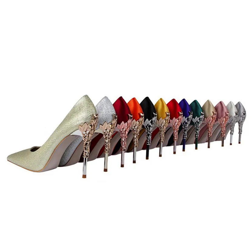 Funki Buys | Shoes | Women's Silk Stilettos | Metal Carved Heels
