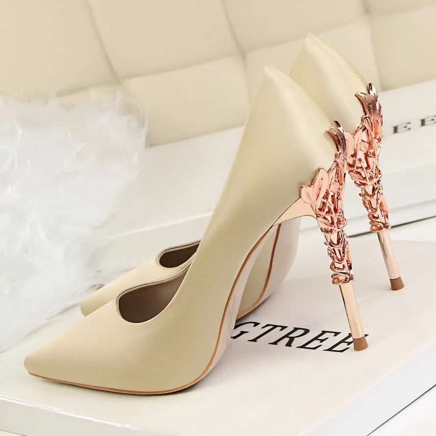 Funki Buys | Shoes | Women's Silk Stilettos | Metal Carved Heels