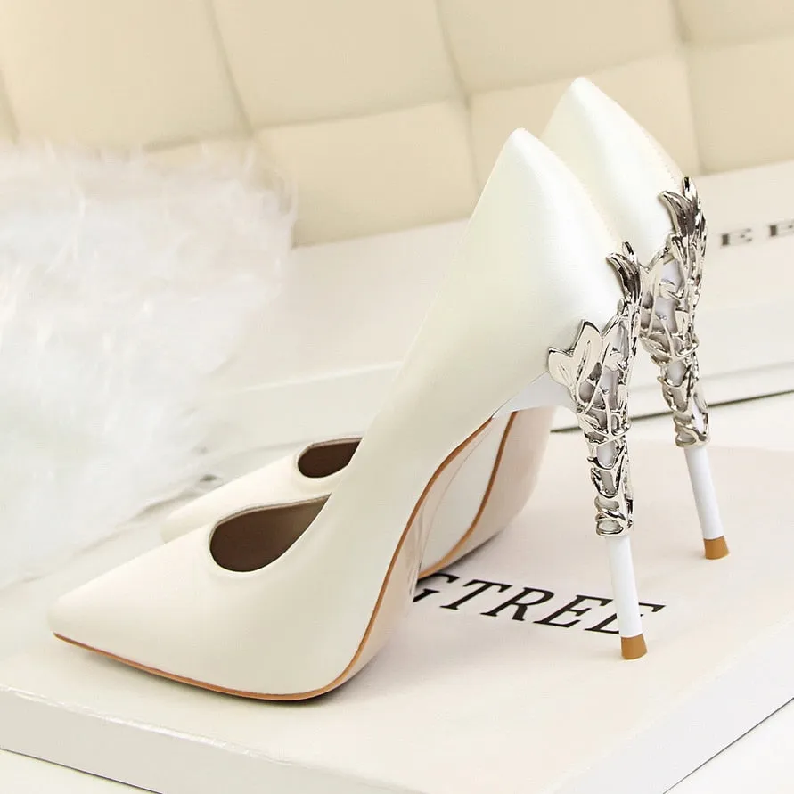Funki Buys | Shoes | Women's Silk Stilettos | Metal Carved Heels