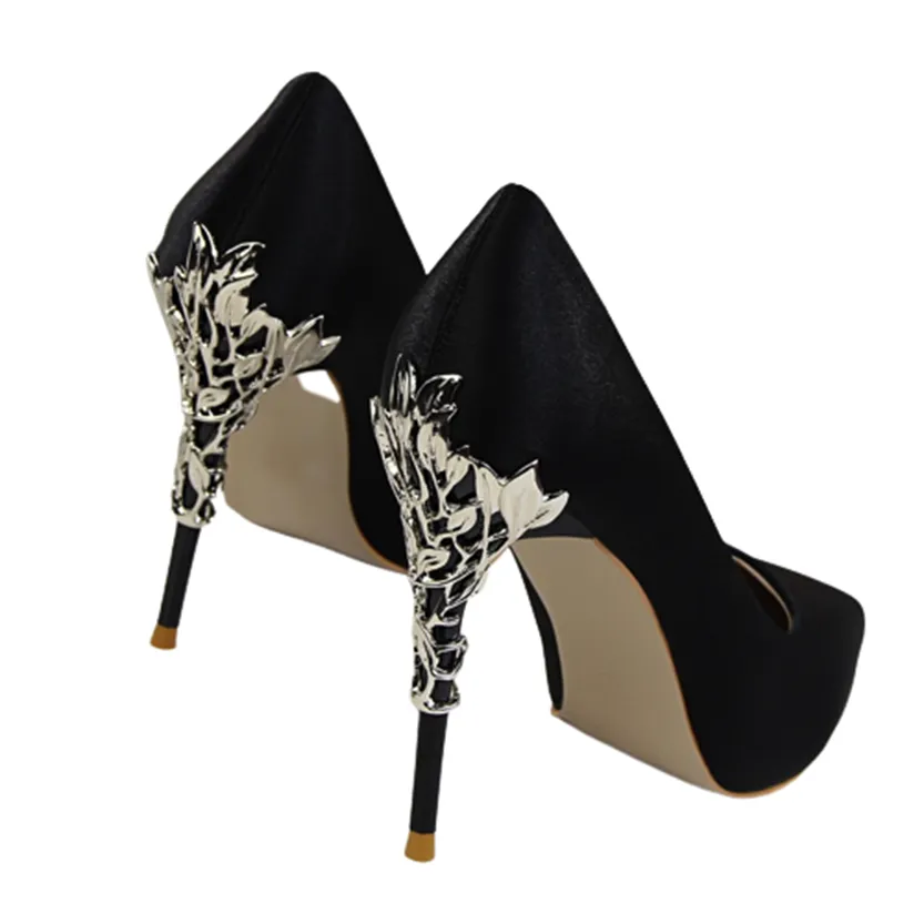Funki Buys | Shoes | Women's Silk Stilettos | Metal Carved Heels