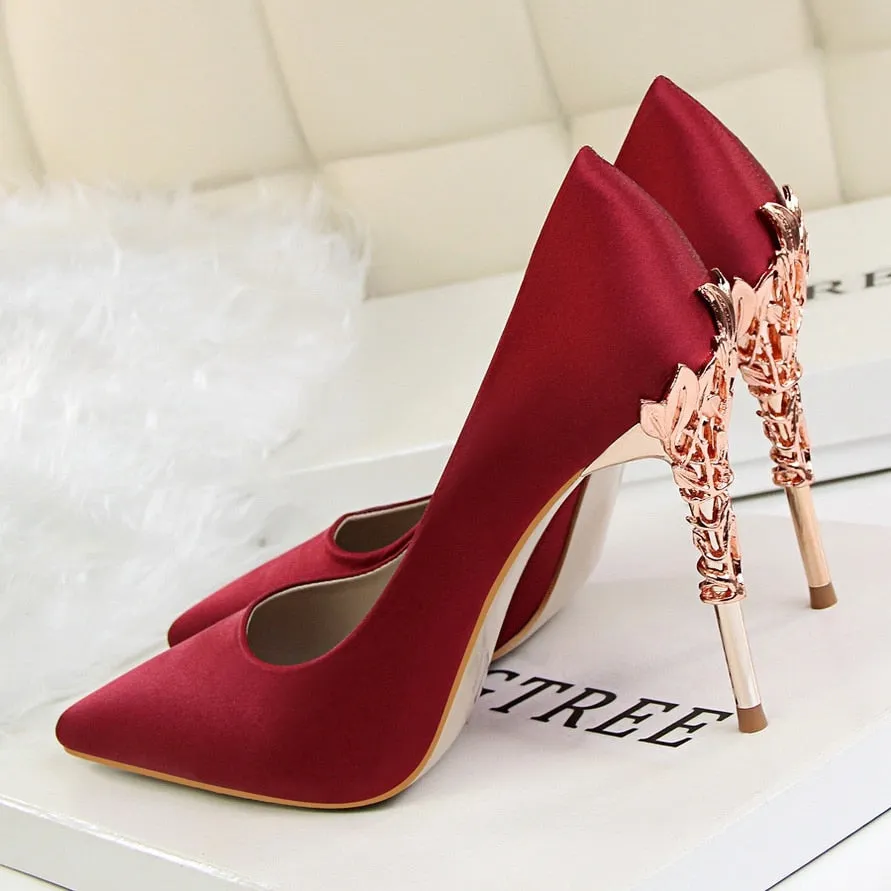 Funki Buys | Shoes | Women's Silk Stilettos | Metal Carved Heels