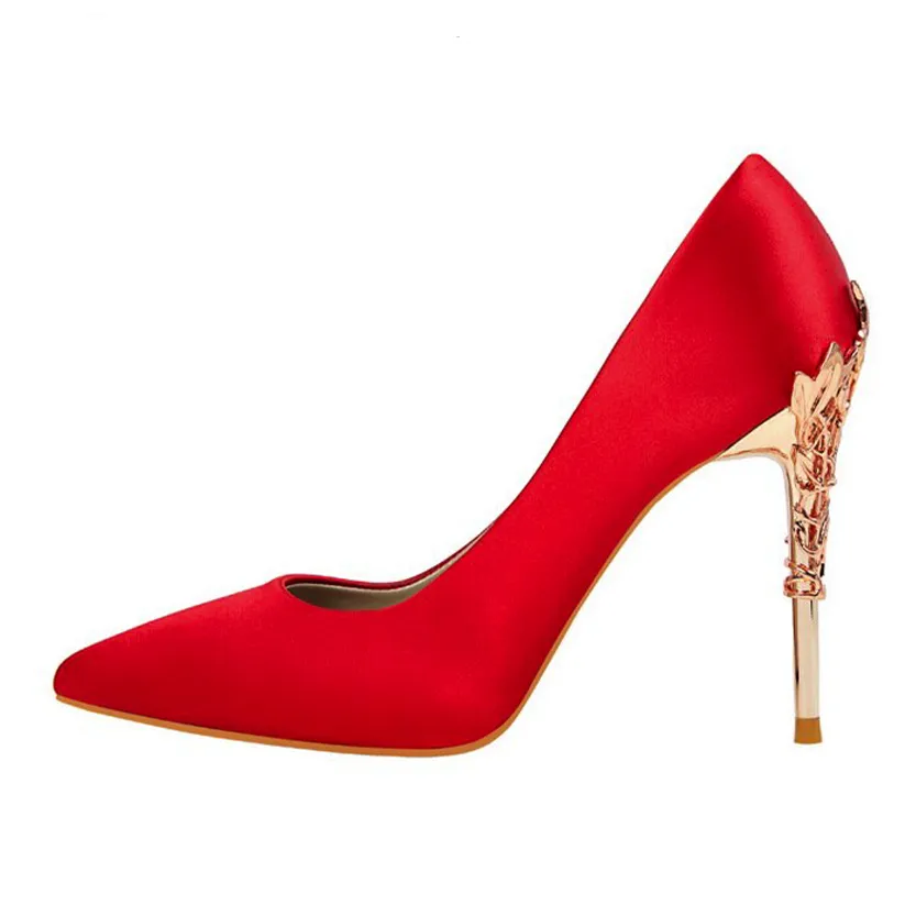 Funki Buys | Shoes | Women's Silk Stilettos | Metal Carved Heels
